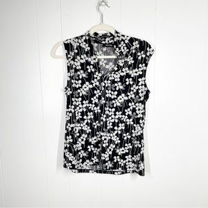 Nine West Black and White Floral Sleeveless Blouse Medium